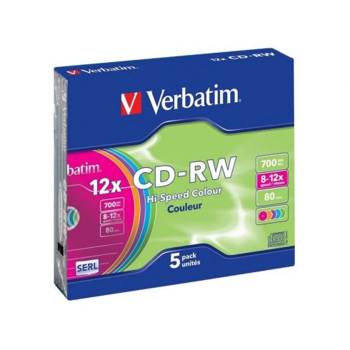 VERBATIM CD-RW80 700MB/ 12x/ COLOR slim/ 5 pak.