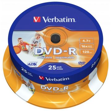 VERBATIM DVD-R 4,7 GB/ 16x/ za ispis/ 25 paketa/ osovina