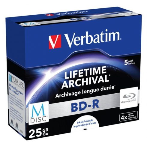 VERBATIM M-DISC BD-R Blu-Ray SL 25GB/ 4x/ Inkjet printable/ jewel/ 5pack