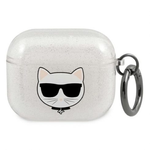 Karl Lagerfeld Choupette Head Glitter - torbica za AirPods 3 (srebrna)