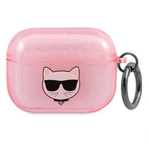 Karl Lagerfeld Choupette Head Glitter - torbica za AirPods 3 (roza)