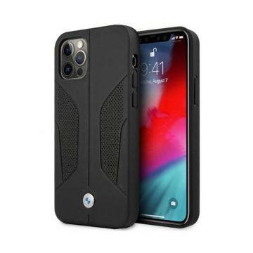   BMW kožna perforirana strana - maska ​​za iPhone 12 / iPhone 12 Pro (crna)