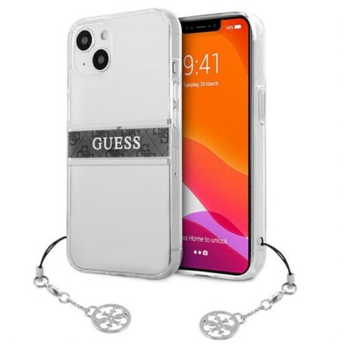 Guess 4G Stripe Gray Charm - maska ​​za iPhone 13 mini (prozirna)