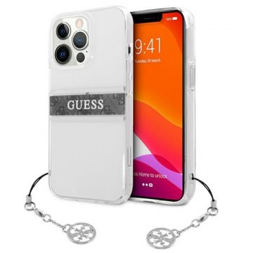   Guess 4G Stripe Gray Charm - maska ​​za iPhone 13 Pro (prozirna)