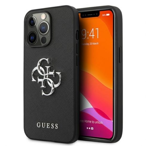 Guess Saffiano 4G Big Silver Logo - maska ​​za iPhone 13 Pro (crna)