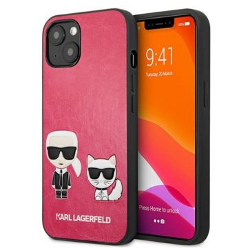   Karl Lagerfeld PU kožna Karl & Choupette reljefna maska ​​za iPhone 13 Mini (fuksija)