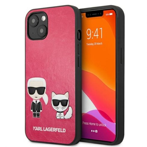 Karl Lagerfeld PU kožna Karl & Choupette reljefna maska ​​za iPhone 13 Mini (fuksija)