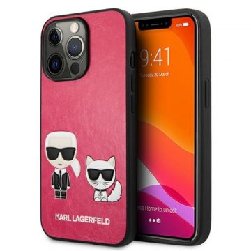   Karl Lagerfeld PU kožna Karl & Choupette reljefna maska ​​za iPhone 13 Pro (Fuchsia)