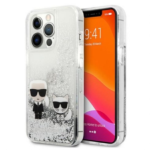 Karl Lagerfeld Liquid Glitter Karl & Choupette - maska ​​za iPhone 13 Pro (srebrna)