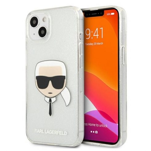 Karl Lagerfeld Karl's Head Glitter - Maska za iPhone 13 mini (srebrna)