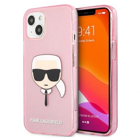 Karl Lagerfeld Karl’s Head Glitter - maska ​​za iPhone 13 Mini (roza)