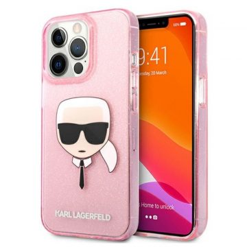   Karl Lagerfeld Karl’s Head Glitter - maska ​​za iPhone 13 Pro Max (roza)