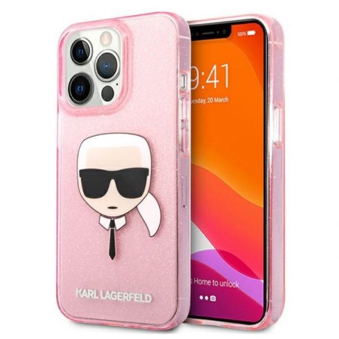 Karl Lagerfeld Karl’s Head Glitter - maska ​​za iPhone 13 Pro Max (roza)