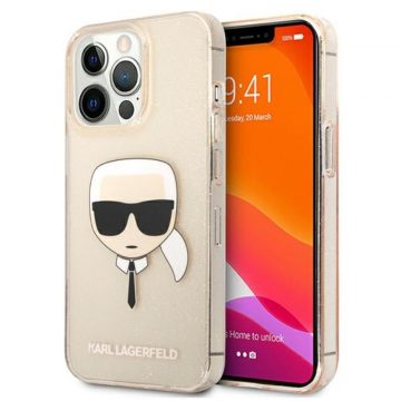   Karl Lagerfeld Karl’s Head Glitter - maska ​​za iPhone 13 Pro (zlatna)