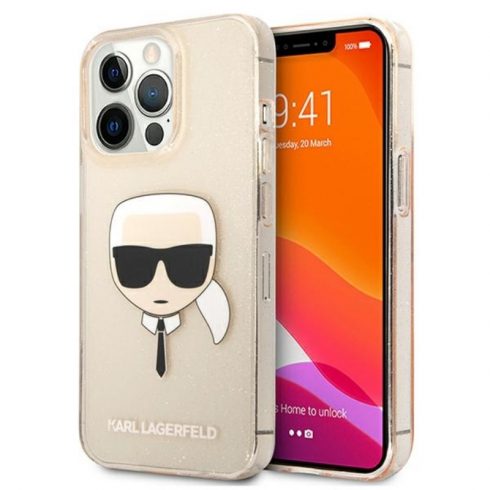 Karl Lagerfeld Karl’s Head Glitter - maska ​​za iPhone 13 Pro (zlatna)