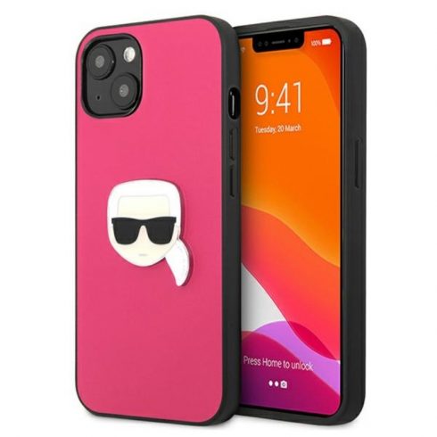 Karl Lagerfeld PU kožna Karlova glava Metal - maska ​​za iPhone 13 mini (roza)