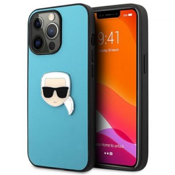   Karl Lagerfeld PU kožna Karlova glava metal - futrola za iPhone 13 Pro Max (plava)