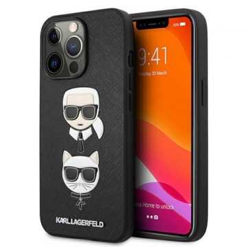   Karl Lagerfeld Saffiano Karl & Choupette reljefne glave - maska ​​za iPhone 13 Pro (crna)