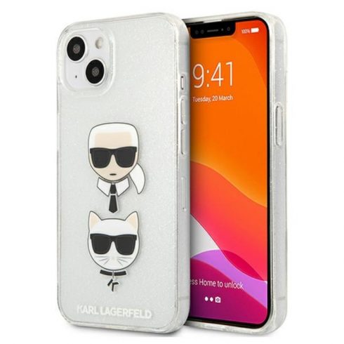 Karl Lagerfeld Glitter Karl & Choupette Head - Maska za iPhone 13 mini (srebrna)