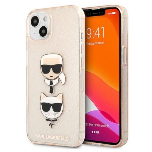 Karl Lagerfeld Glitter Karl & Choupette Head - Maska za iPhone 13 mini (zlatna)