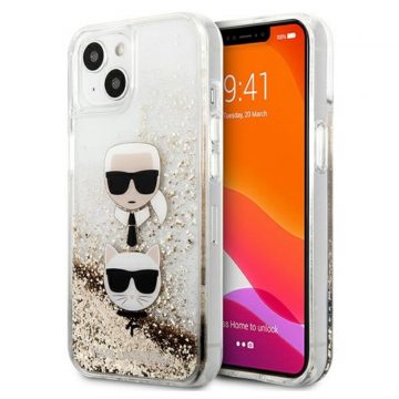   Karl Lagerfeld Liquid Glitter Karl & Choupette Head - Maska za iPhone 13 mini (zlatna)