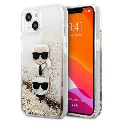 Karl Lagerfeld Liquid Glitter Karl & Choupette Head - Maska za iPhone 13 mini (zlatna)