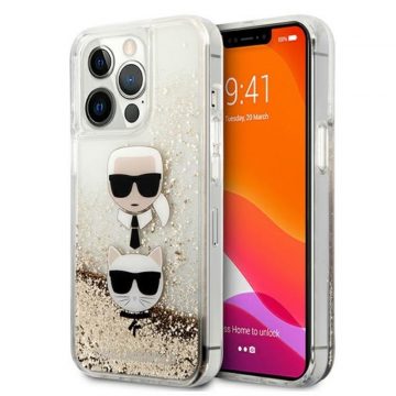   Karl Lagerfeld Liquid Glitter Karl & Choupette Head - maska ​​za iPhone 13 Pro Max (zlatna)