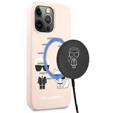   Karl Lagerfeld Slilicone Karl & Choupette Magsafe - Maska za iPhone 13 (roza)