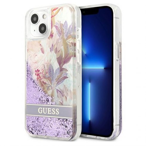 Guess Liquid Glitter Flower – Maska za iPhone 13 mini (ljubičasta)