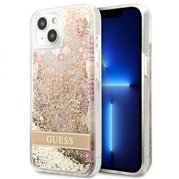   Guess Liquid Glitter Paisley – Maska za iPhone 13 mini (zlatna)