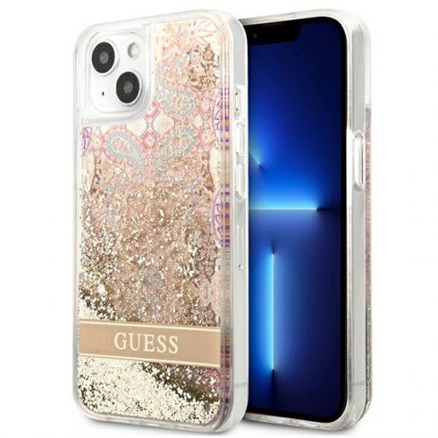 Guess Liquid Glitter Paisley – Maska za iPhone 13 mini (zlatna)