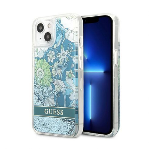 Guess Liquid Glitter Flower – Maska za iPhone 13 mini (plava/zelena)