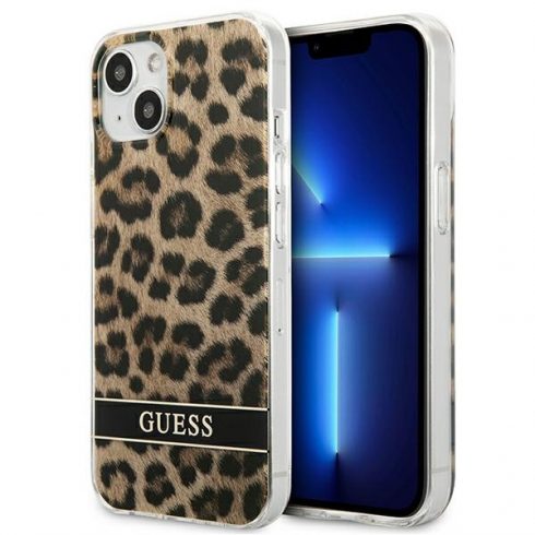 Guess Leopard Electro Stripe - Maska za iPhone 13 mini (smeđa)