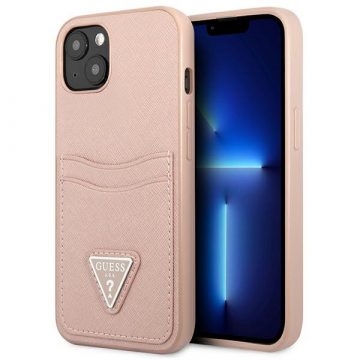   Guess Saffiano Double Card Triangle - maska ​​za iPhone 13 (roza)