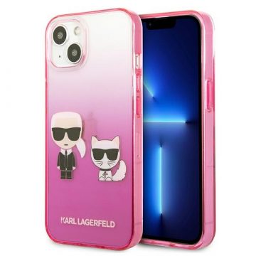   Karl Lagerfeld Gradient Ikonik Karl & Choupette - Maska za iPhone 13 mini (roza)