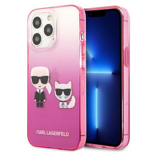 Karl Lagerfeld Gradient Ikonik Karl & Choupette - Maska za iPhone 13 Pro (roza)