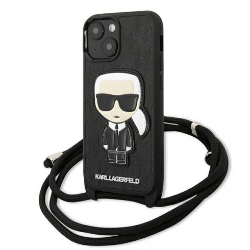 Karl Lagerfeld Leather Monogram Patch and Cord Iconik - maska ​​za iPhone 13 mini