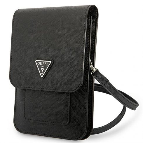 Guess Wallet Saffiano trokutasta torba za telefon s logotipom (crna)