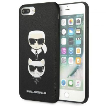   Karl Lagerfeld Saffiano Karl & Choupette Heads - Maska za iPhone 8 Plus / 7 Plus (crna)