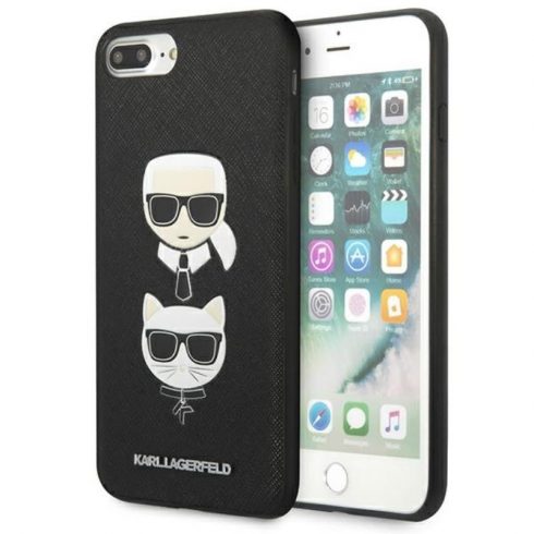 Karl Lagerfeld Saffiano Karl & Choupette Heads - Maska za iPhone 8 Plus / 7 Plus (crna)