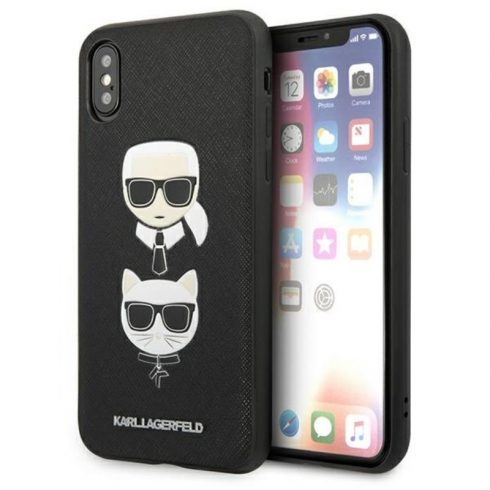 Karl Lagerfeld Saffiano Karl & Choupette Heads - Maska za iPhone Xs / X (crna)