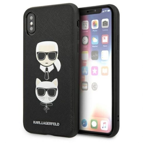 Karl Lagerfeld Saffiano Karl & Choupette Heads - Maska za iPhone Xs Max (crna)