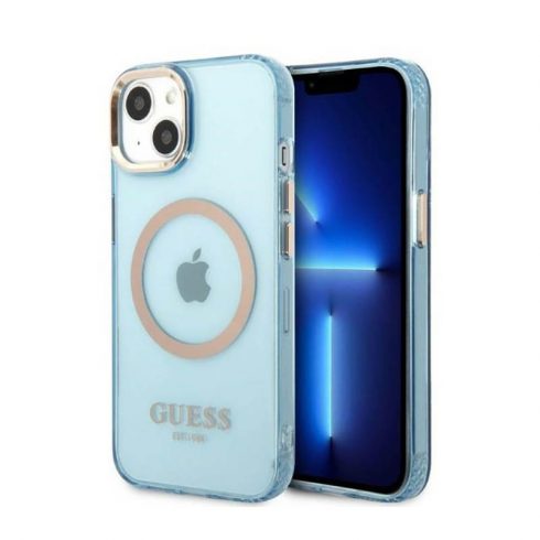 Guess Gold Outline Translucent MagSafe - maska ​​za iPhone 13 (plava)