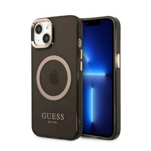 Guess Gold Outline Translucent MagSafe - maska ​​za iPhone 13 (crna)