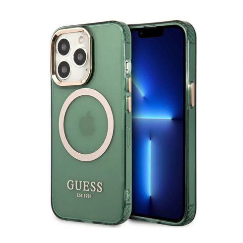 Guess Gold Outline Translucent MagSafe - maska ​​za iPhone 13 Pro (zelena)