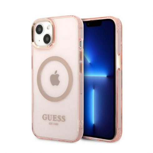 Guess Gold Outline Translucent MagSafe - maska ​​za iPhone 13 (roza)