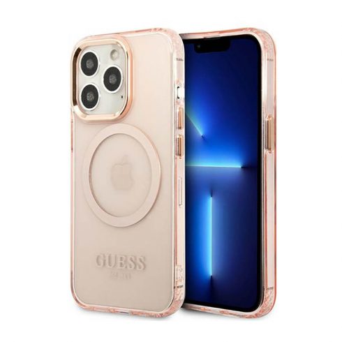 Guess Gold Outline Translucent MagSafe - maska ​​za iPhone 13 Pro (roza)