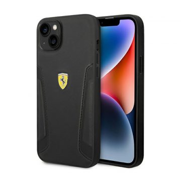   Ferrari kožne strane sa pečatom - maska ​​za iPhone 14 Plus (crna)