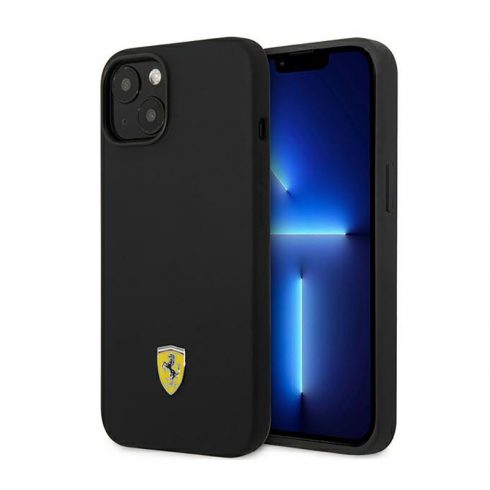 Ferrari silikonski metalni logo - maska ​​za iPhone 14 (crna)