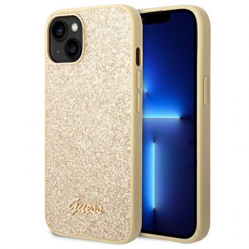 Guess Glitter Flakes Metal Logo Case - Maska za iPhone 14 (zlatna)